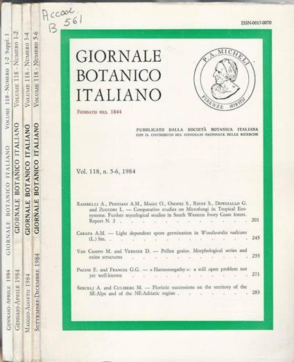 Giornale Botanico Italiano Annata 1984 - copertina