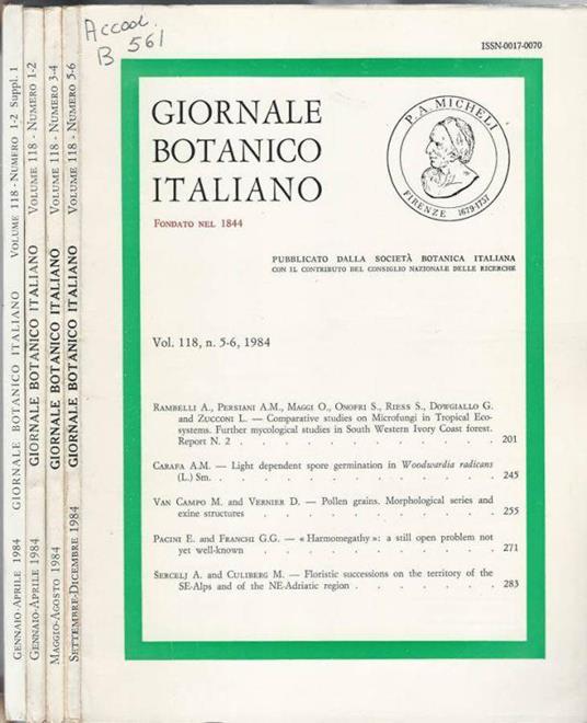 Giornale Botanico Italiano Annata 1984 - copertina