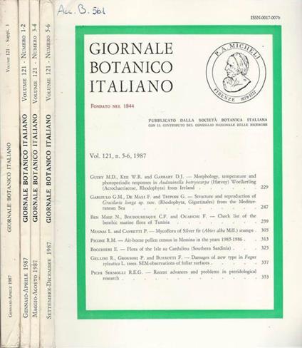 Giornale Botanico Italiano Annata 1987 - copertina