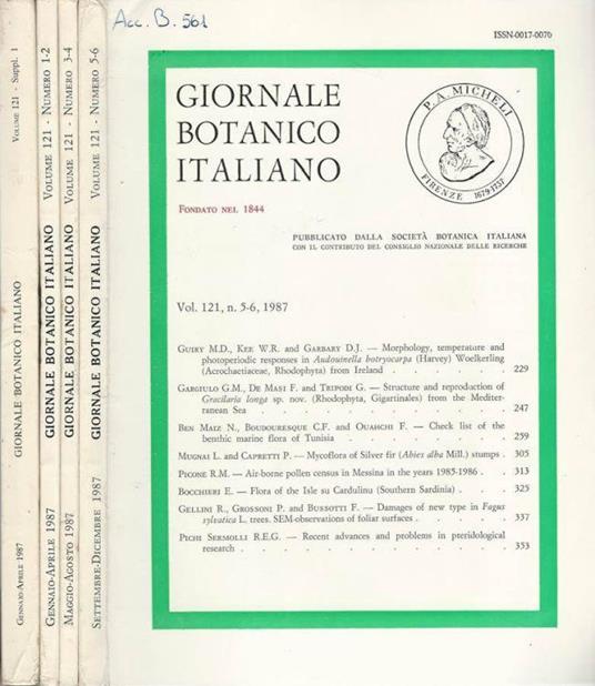 Giornale Botanico Italiano Annata 1987 - copertina