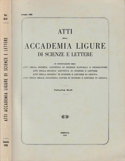 Atti della Accademia Ligure di Scienze e Lettere vol XLIII - copertina