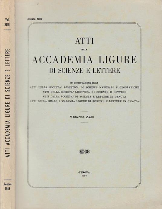 Atti della Accademia Ligure di Scienze e Lettere vol XLIII - copertina