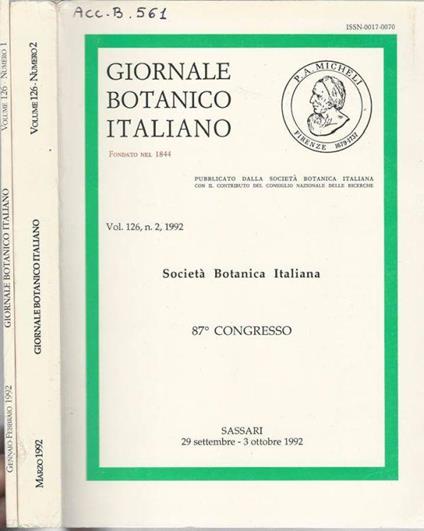 Giornale Botanico Italiano Annata 1992 (Gennaio-Marzo) - copertina