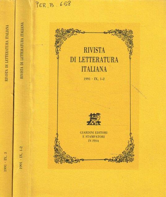Rivista di letteratura italiana. 1991, IX 1/2, 3 - copertina
