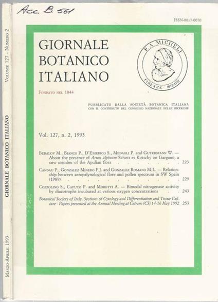 Giornale Botanico Italiano Vol. 127 n. 2 del 1993 - copertina