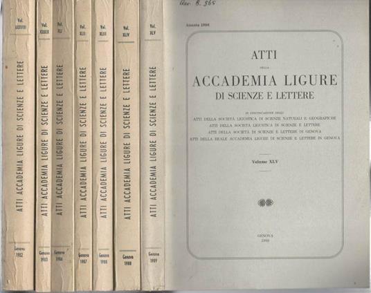 Atti della Accademia Ligure di Scienze e Lettere 1982-1989 - copertina
