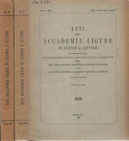 Atti della Accademia Ligure di Scienze e Lettere 1958 e 1959 - copertina