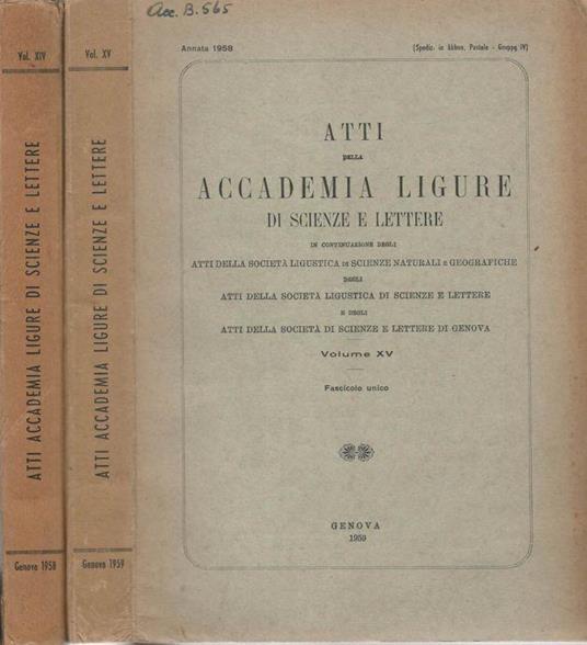 Atti della Accademia Ligure di Scienze e Lettere 1958 e 1959 - copertina