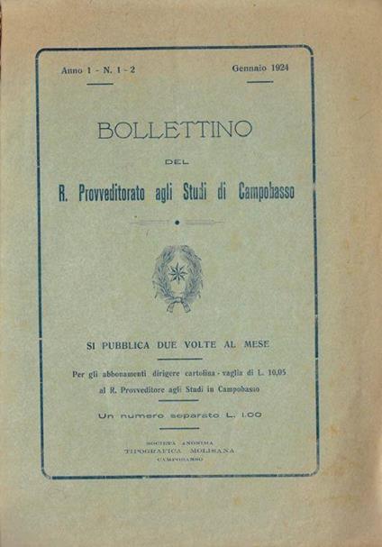 Bollettino del R. Provveditorato agli Studi di Campobasso 1924 - copertina
