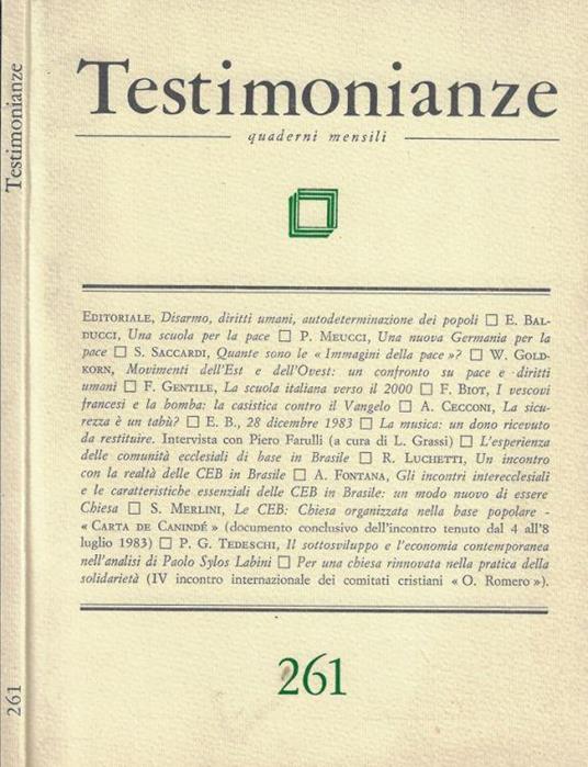 Testimonianze - copertina
