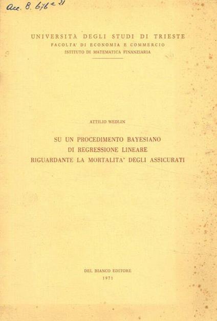 Su un procedimento bayesiano di regressione lineare riguardante la mortalità degli assicurati - copertina