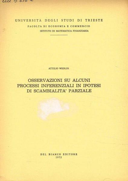 Osservazioni su alcuni processi inferenziali in ipotesi di scambialità parziale - copertina