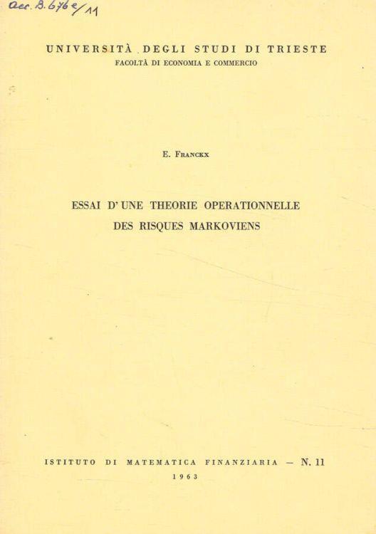 Essai d'une theorie operationnelle des risques markoviens - copertina