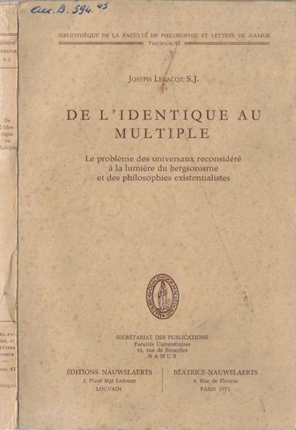 De l'identique au multiple - copertina