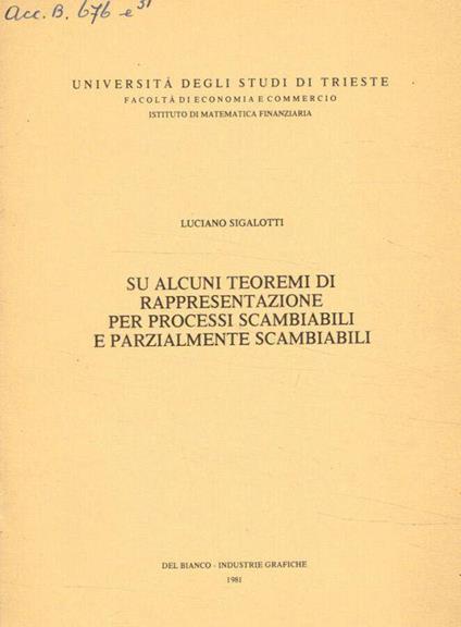 Su alcuni teoremi di rappresentazione per processi scambiabili e parzialmente scambiabili - copertina