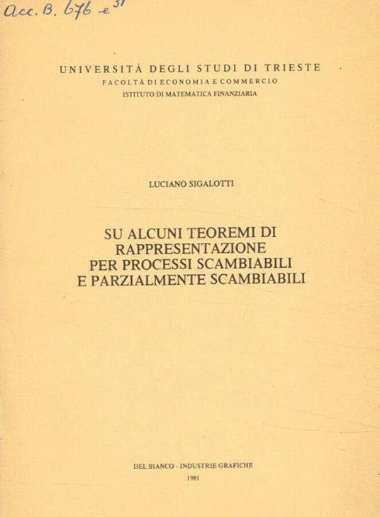 Su alcuni teoremi di rappresentazione per processi scambiabili e parzialmente scambiabili - copertina