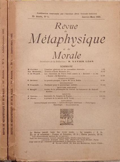 Revue de Métaphysique et de Morale N.1 1925 - copertina