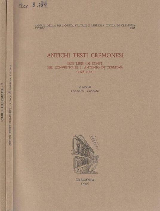 Antichi testi cremonesi - copertina