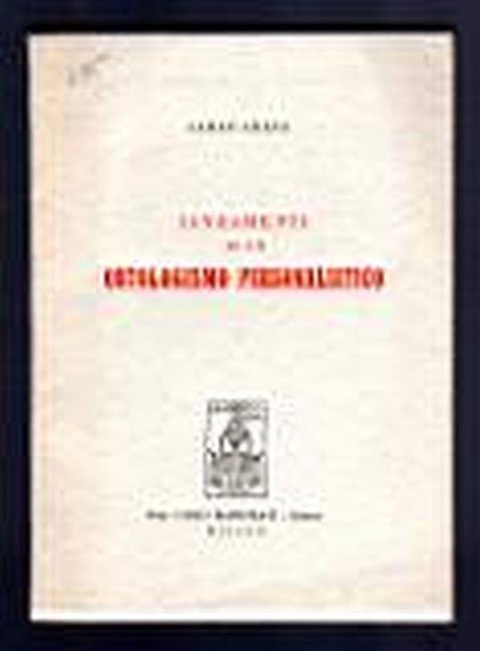 Lineamenti di un ontologismo Personalistico - Carlo Arata - copertina