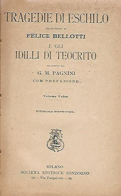 Tragedie di Eschilo e gli Idilli di Teocrito - Eschilo - copertina