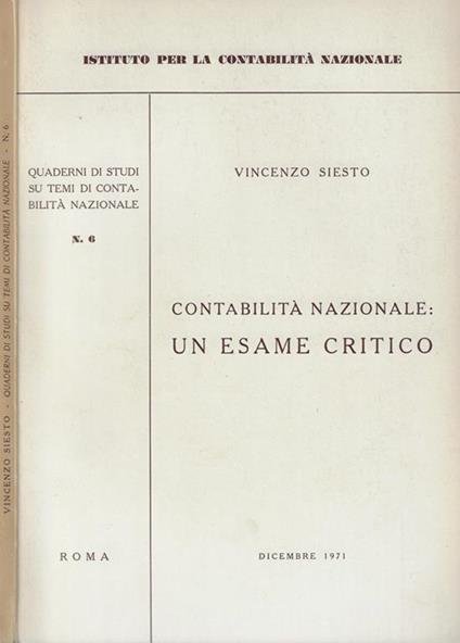 Contabilità nazionale: un esame critico - Vincenzo Siesto - copertina