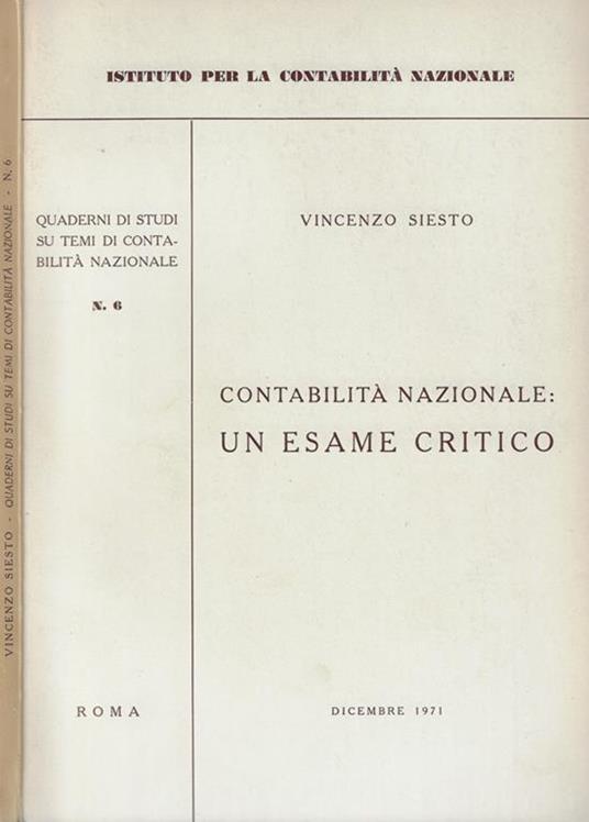 Contabilità nazionale: un esame critico - Vincenzo Siesto - copertina