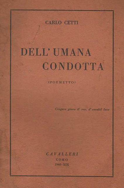 Dell'umana condotta - Carlo Cetti - copertina