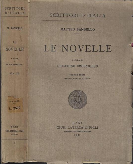 Le novelle Volume III - Matteo Bandello - copertina