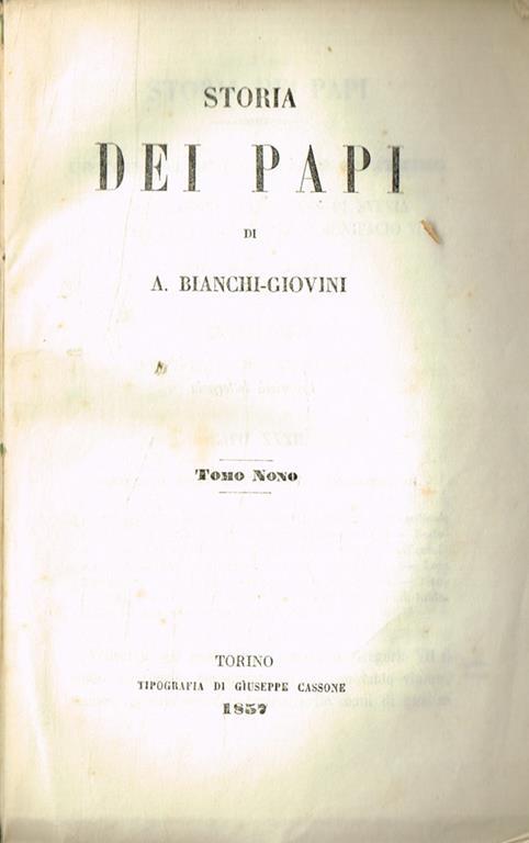 Storia dei Papi vol.IX - Aurelio Angelo Bianchi Giovini - copertina