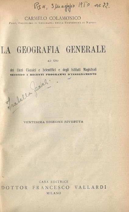La geografia generale - Carmelo Colamonico - copertina
