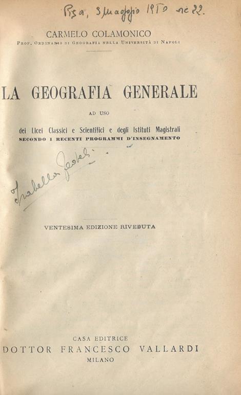 La geografia generale - Carmelo Colamonico - copertina