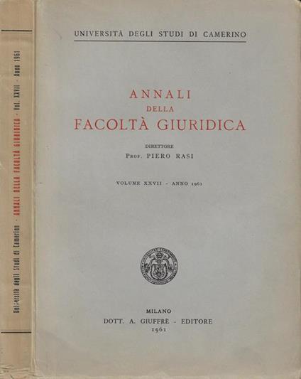 Annali della Facoltà Giuridica. Vol. XXVII-Anno 1961 - copertina