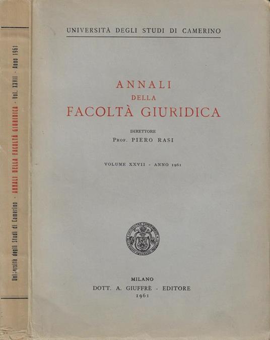 Annali della Facoltà Giuridica. Vol. XXVII-Anno 1961 - copertina