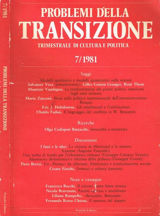 Problemi della transizione 7/1981. Trimestrale di cultura e politica - copertina