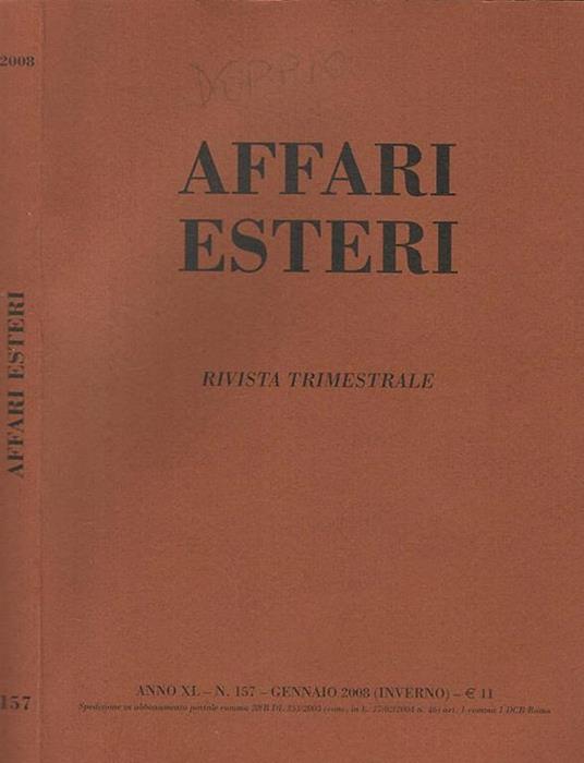 Affari Esteri Anno XL - Numero 157 - copertina