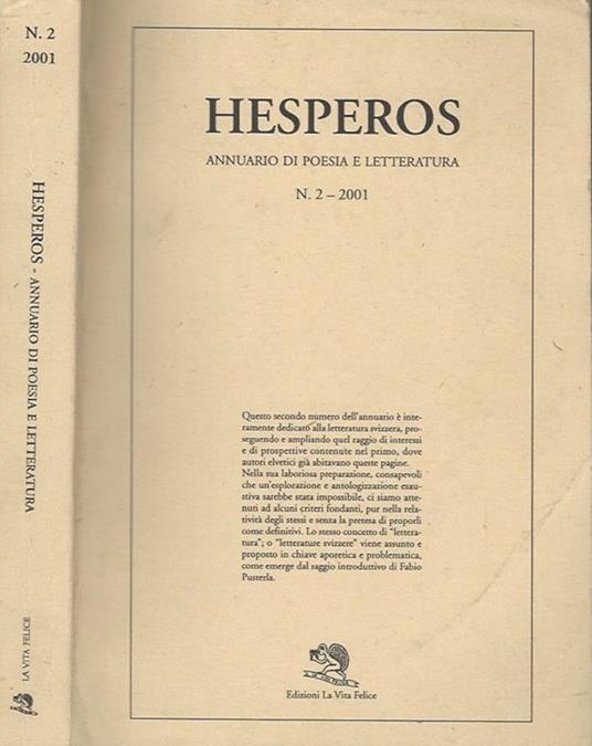 Hesperos Annuario di poesia e letteratura, n. 2. poesie e prose dalle letterature svizzere - copertina