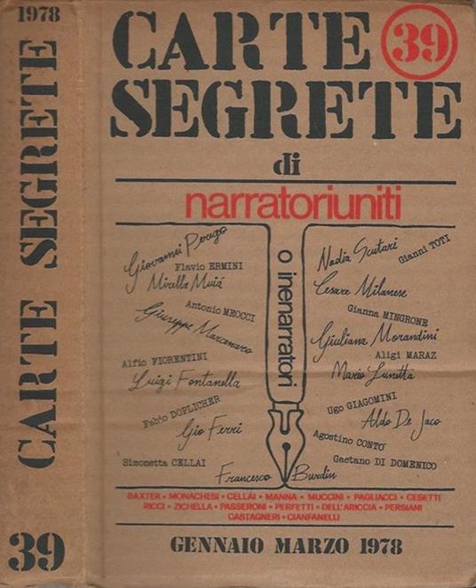 Carte Segrete di narratoririuniti n. 39 - Gennaio Marzo 1978. o inenarratori - copertina