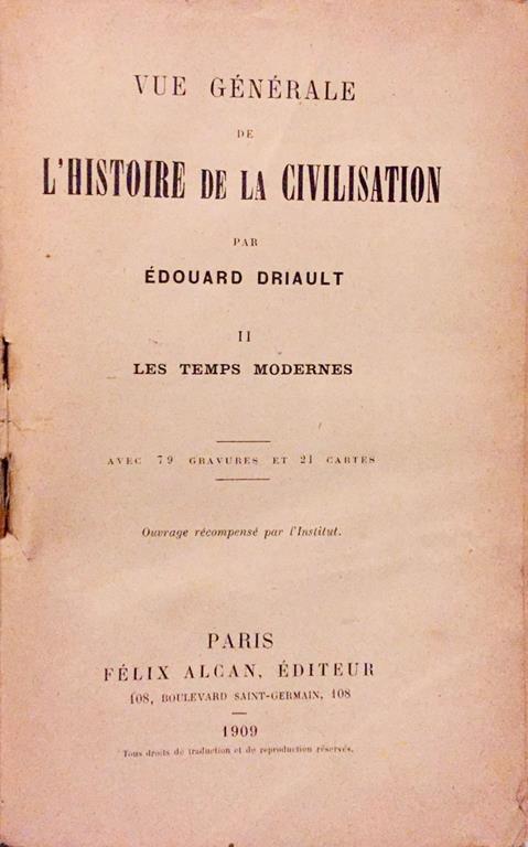 Vue générale de l'histoire de la civilisation VOL. II. Les temps modernes - Edouard Driault - copertina