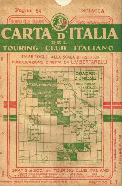 Sciacca foglio 54. Carta d'italia del touring club - Luigi V. Bertarelli - copertina