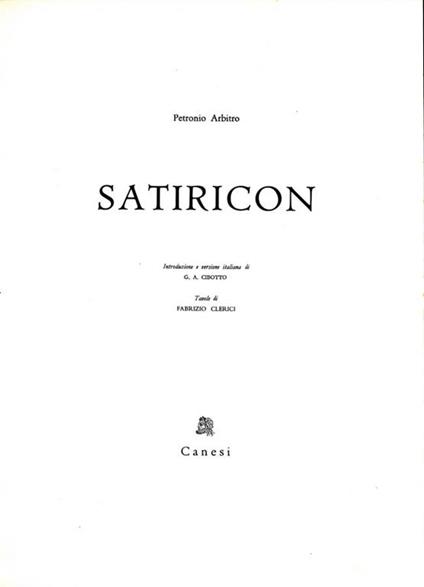 Satiricon - Arbitro Petronio - copertina