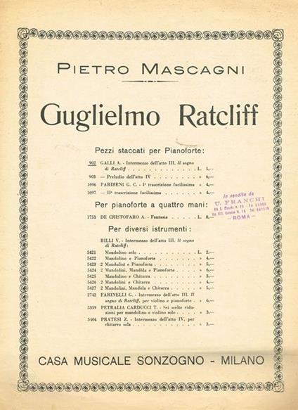 Guglielmo ratcliff - Pietro Mascagni - copertina