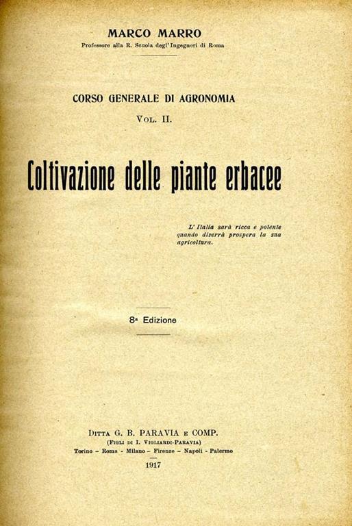 Coltivazione delle Piante Erbacee - Marco Marro - copertina