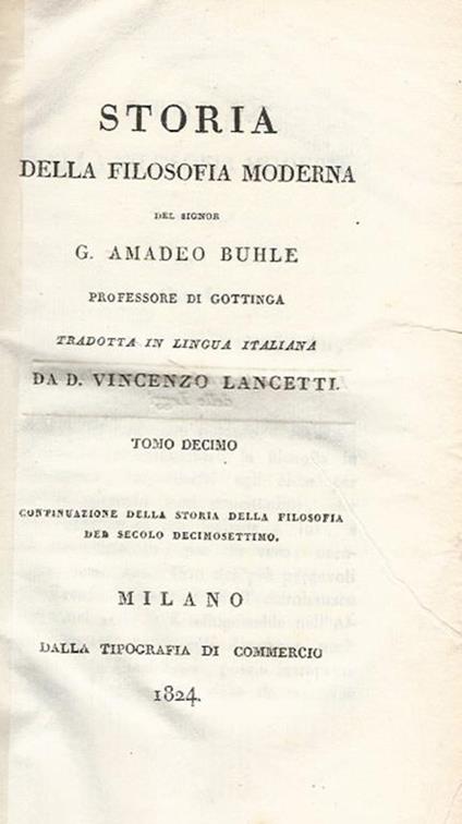 Storia della filosofia moderna, tomo decimo - G. A. Buhle - copertina