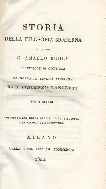 Storia della filosofia moderna, tomo decimo - G. A. Buhle - copertina