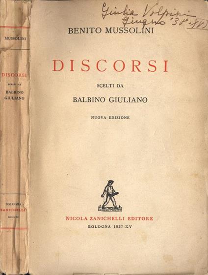 Discorsi - Benito Mussolini - copertina