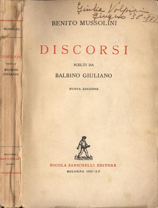 Discorsi - Benito Mussolini - copertina