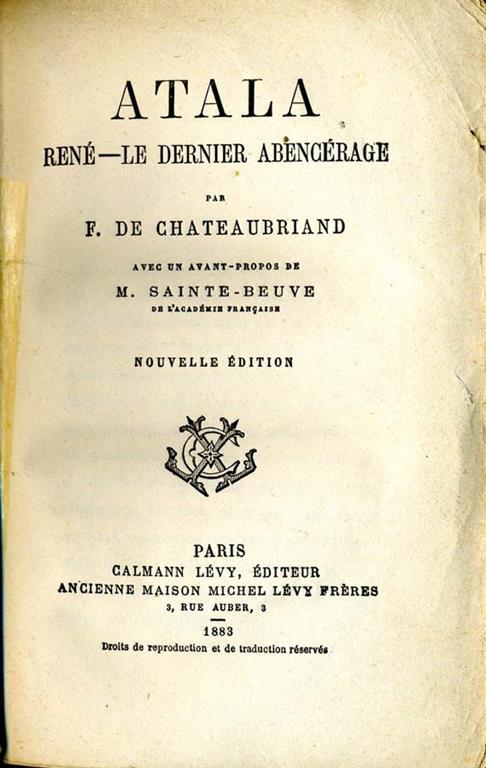 Oeuvres Choisies. Atala-rené-la dernier abencerage - François-René de Chateaubriand - copertina