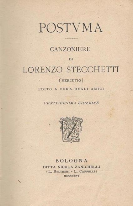 Postuma. Canzoniere - Lorenzo Stecchetti - copertina