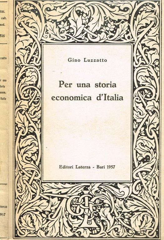 Per una storia economica d'italia. Progresso e lacune - Gino Luzzatto - copertina
