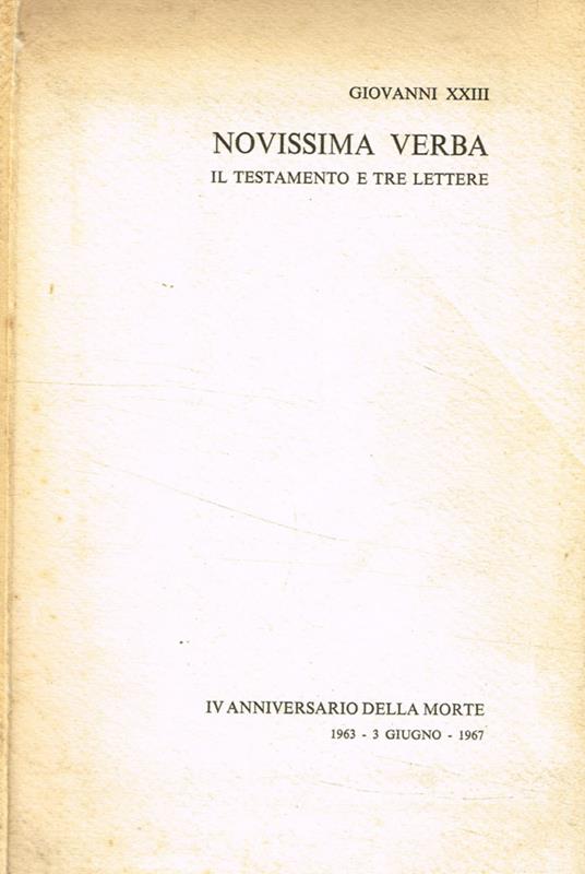 Novissima Verba. Il testamento e tre lettere - copertina